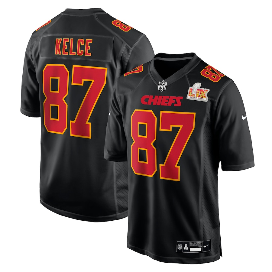 Men's Kansas City Chiefs Travis Kelce #87 Carbon Black Super Bowl LIX Jersey